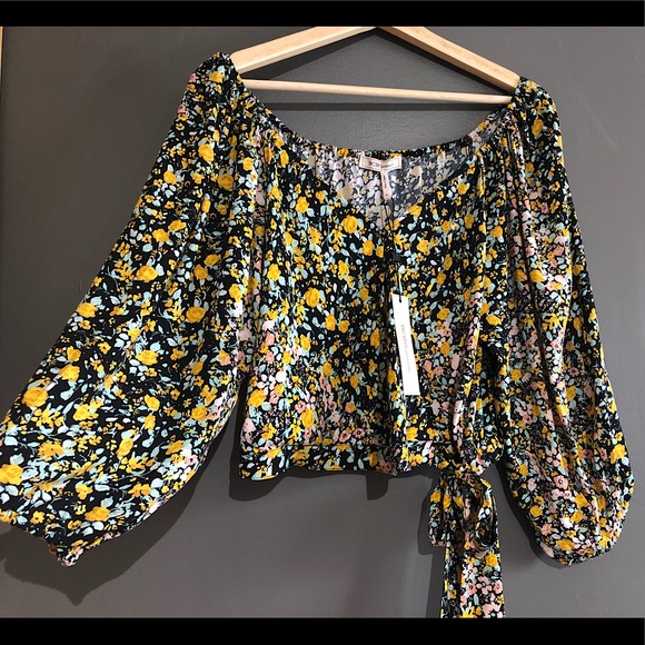 BCBGeneration Tops - BCBGeneration Floral Garden Wrap Front Cropped Blouse NWT